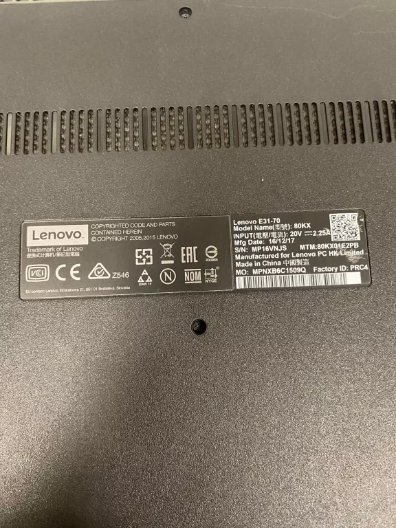 LENOVO E31 + ŁADOWARKA 128GB SSD 4GB I3-5005 W10H