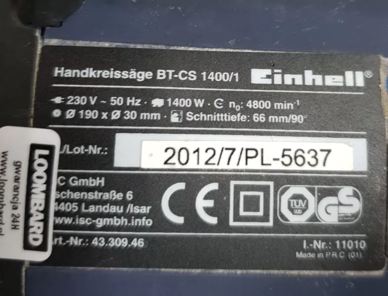 PILARKA TARCZOWA EINHELL BT-CS 1400