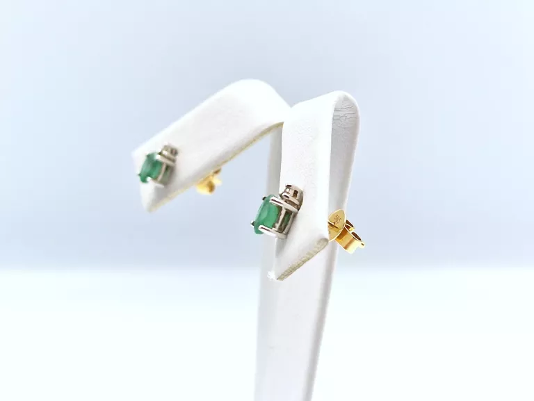 ZŁOTE KOLCZYKI DIAMENTY SZMARAGDY - 585 14K 1,05G