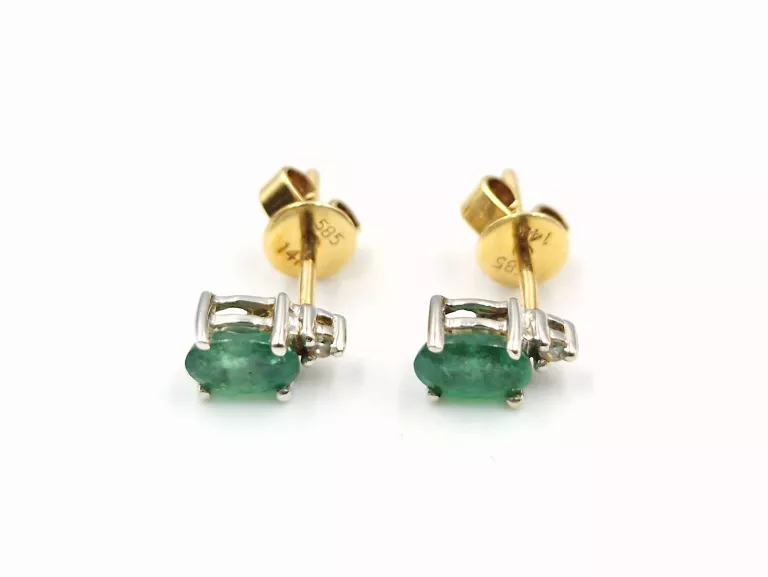 ZŁOTE KOLCZYKI DIAMENTY SZMARAGDY - 585 14K 1,05G