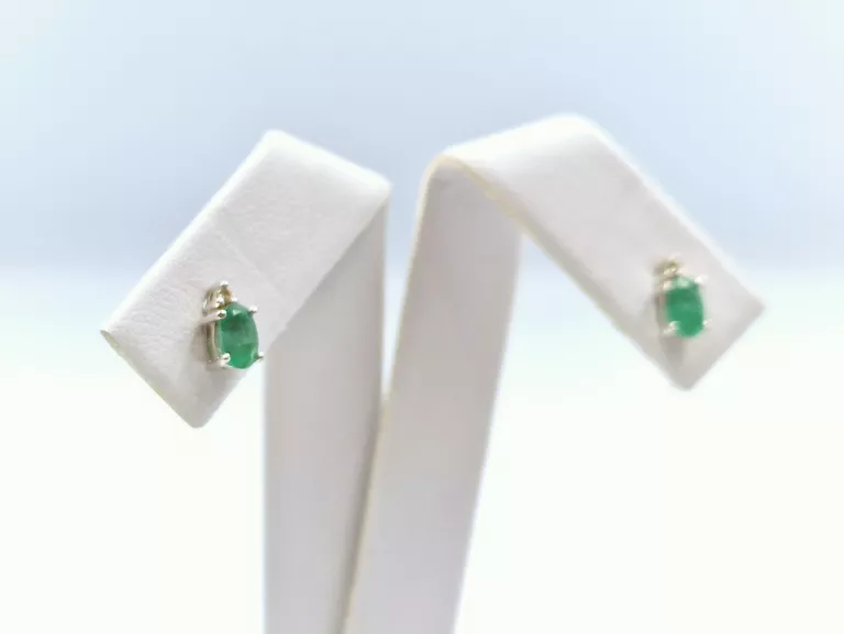 ZŁOTE KOLCZYKI DIAMENTY SZMARAGDY - 585 14K 1,05G
