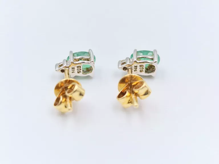 ZŁOTE KOLCZYKI DIAMENTY SZMARAGDY - 585 14K 1,05G