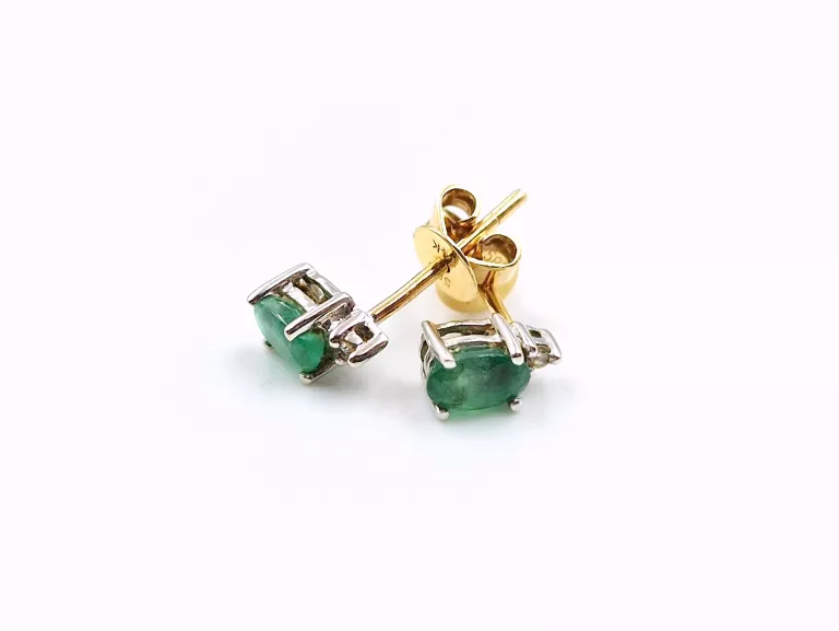 ZŁOTE KOLCZYKI DIAMENTY SZMARAGDY - 585 14K 1,05G