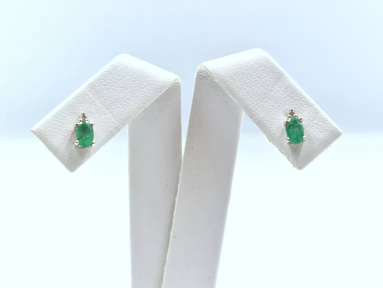 ZŁOTE KOLCZYKI DIAMENTY SZMARAGDY - 585 14K 1,05G