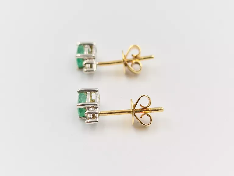 ZŁOTE KOLCZYKI DIAMENTY SZMARAGDY - 585 14K 1,05G