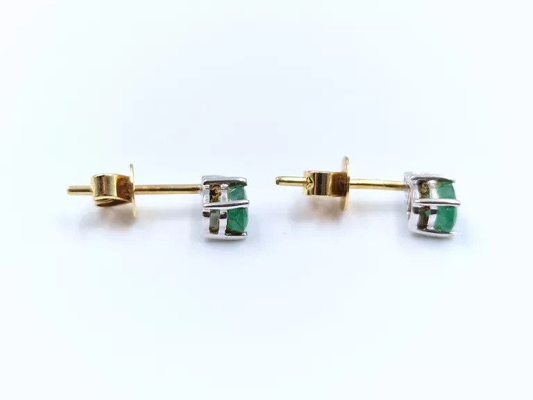 ZŁOTE KOLCZYKI DIAMENTY SZMARAGDY - 585 14K 1,05G