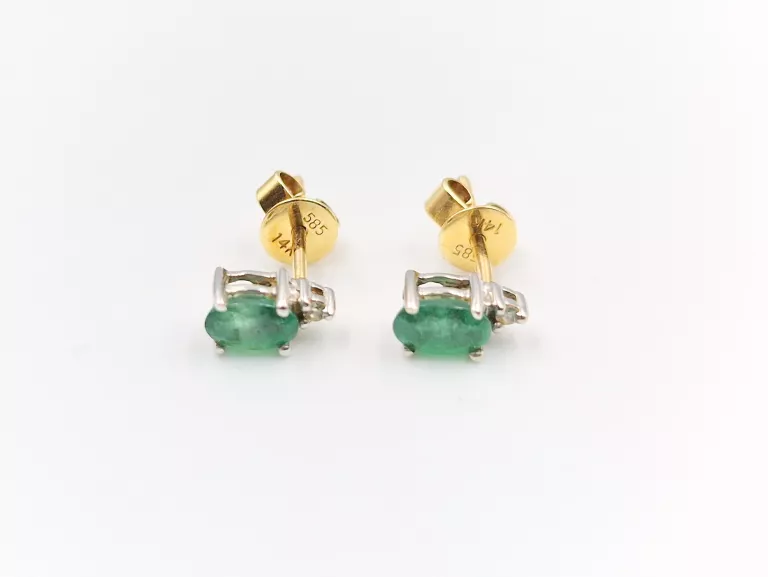 ZŁOTE KOLCZYKI DIAMENTY SZMARAGDY - 585 14K 1,05G