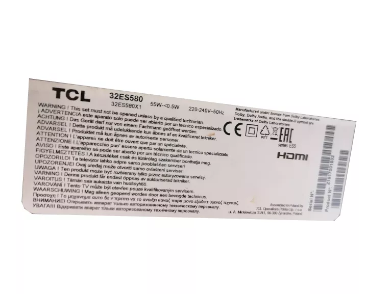 TELEWIZOR TCL 32ES580 LED 32"