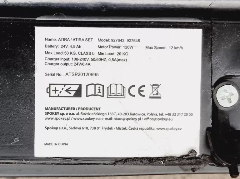 HULAJNOGA ELEKTRYCZNA SPOKEY ATIRA ŁADOWARKA