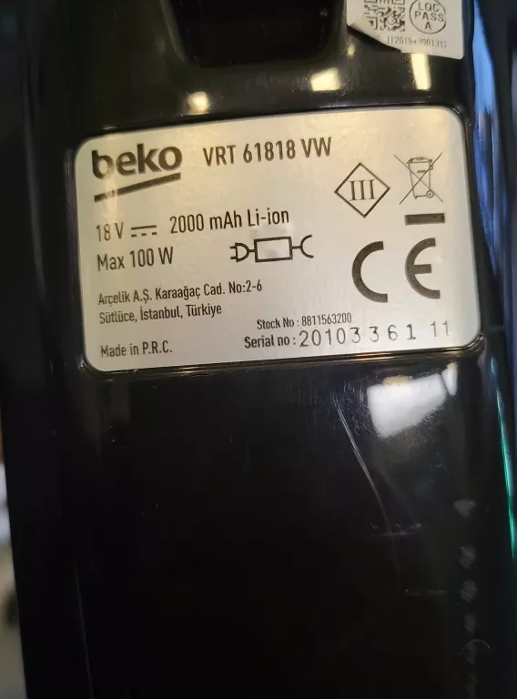 ODKURZACZ PIONOWY BEKO VRT61818VW