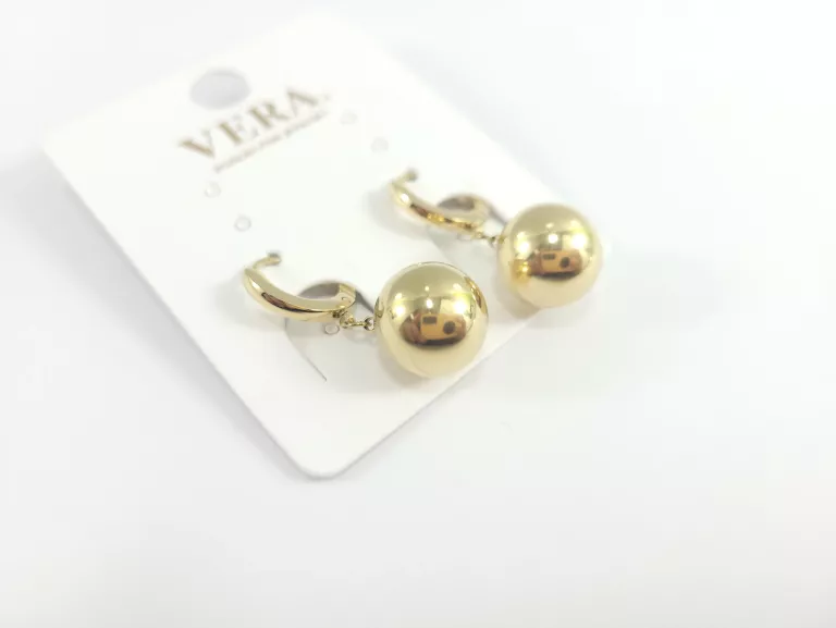 KOLCZYKI STAL POZŁACANA KULKA WISZĄCA NA KOLE