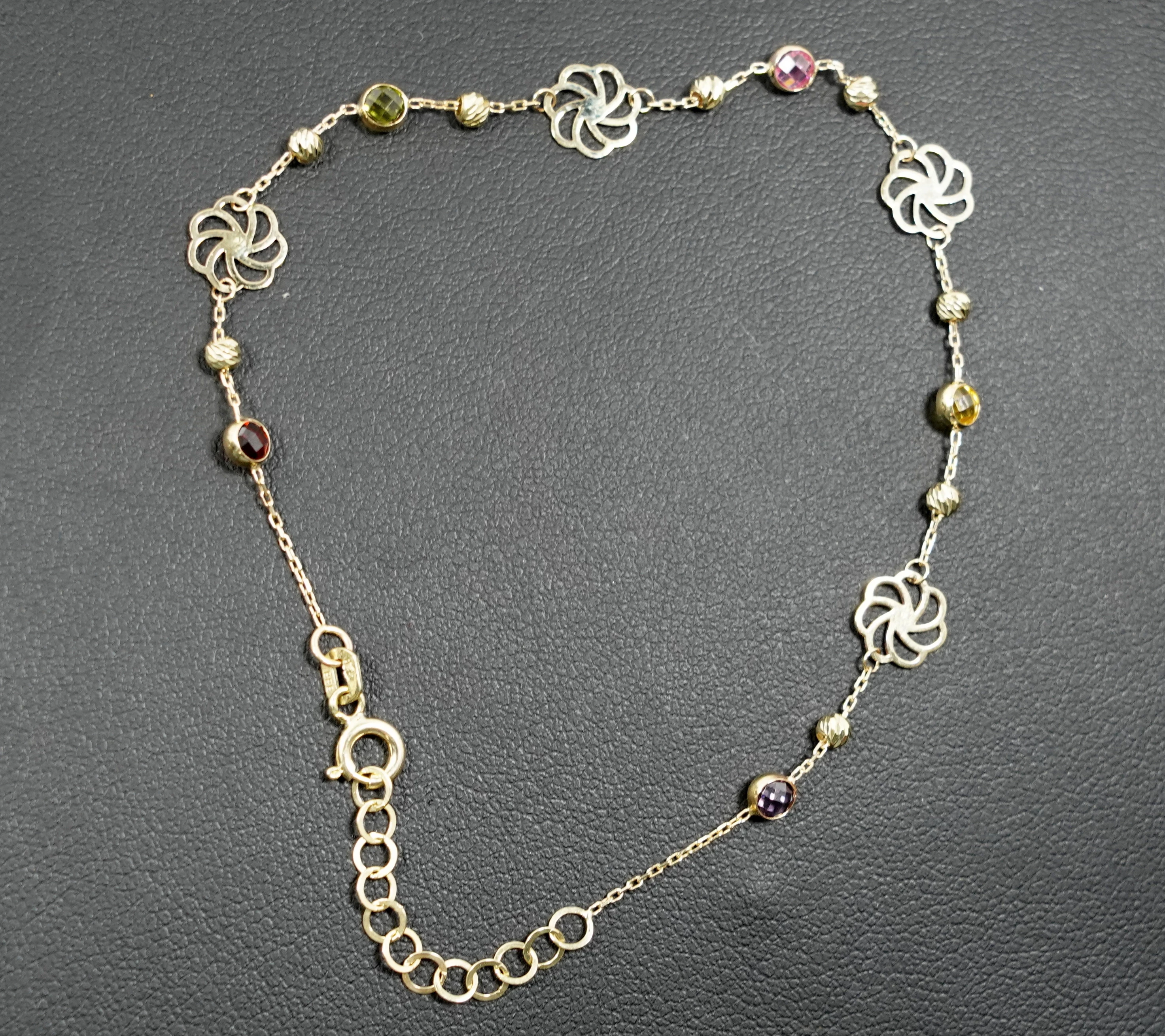 nowa-zlota-bransoletka-333-kwiatuszki-zielone-cyrkonie-dlugosc-calkowita-19