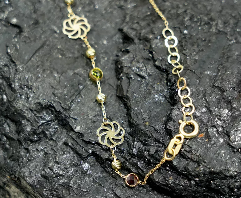 nowa-zlota-bransoletka-333-kwiatuszki-zielone-cyrkonie-kamien-bez-kamienia