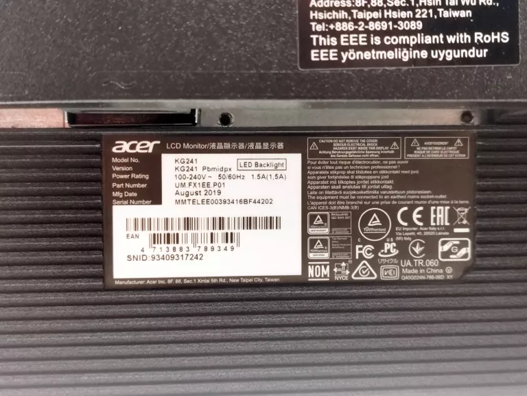 MONITOR ACER KG241Q 24'' LED FHD 1MS