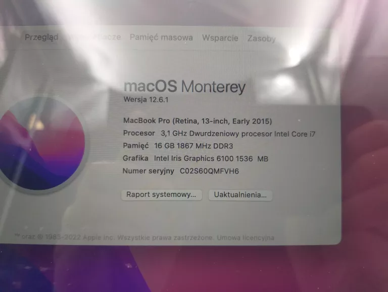 LAPTOP MACBOOK PRO APPLE A1502 I7 16 GB RAM 256S
