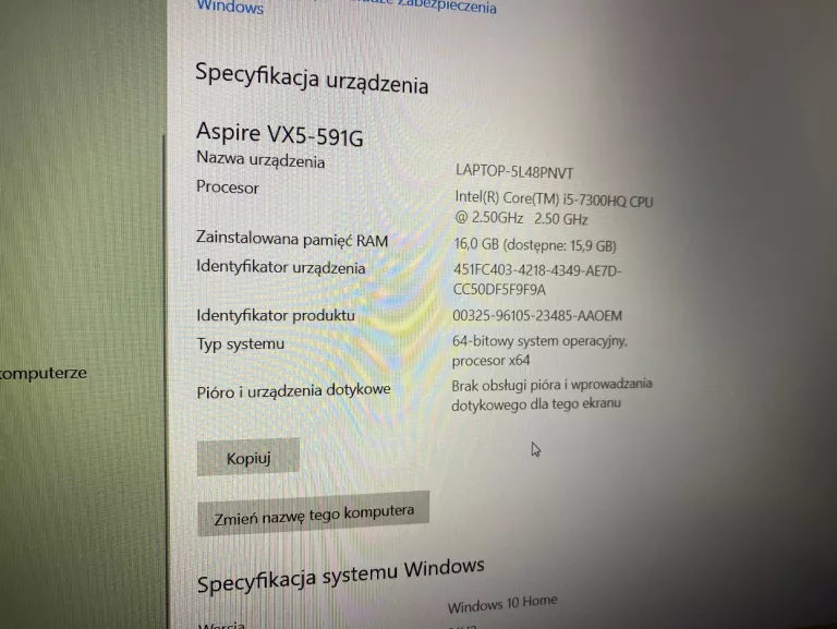 LAPTOP ACER ASPIRE VX 15 I5/16GB RAM/1000 GB DYSK