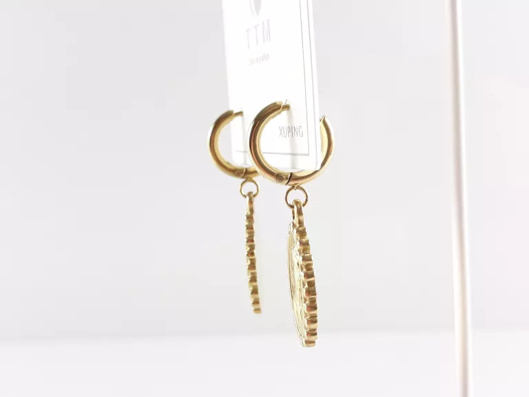 KOLCZYKI STAL POZŁACANA KÓŁKA WISZĄCA KAMEA