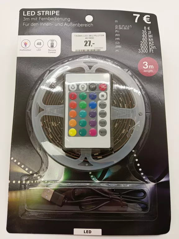 TAŚMA LED 3M Z PILOTEM 48 DIOD RGB PILOT