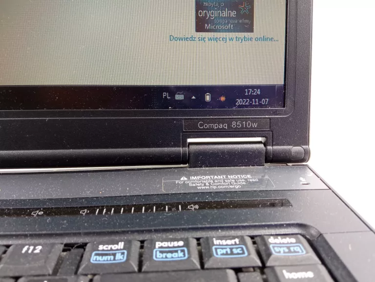 LAPTOP HP 8510W CORE 2 DUO 4GB RAM 150GB HDD