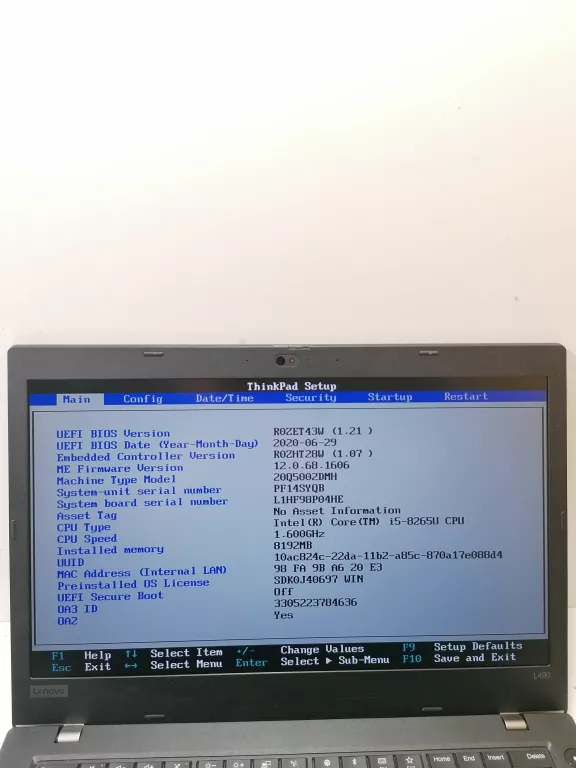 LAPTOP LENOVO THINKPAD L490 AD