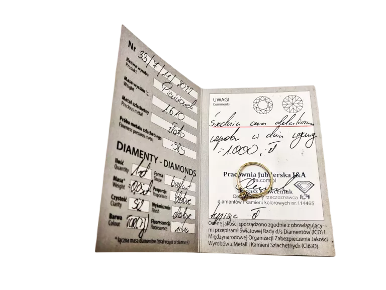 PIĘKNY DROBNY PIERŚCIONEK ZARĘCZYNOWY Z BRYLANTEM 1,61G ZŁOTO 14K 585