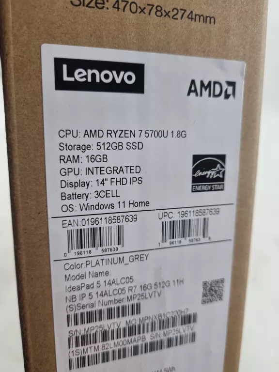 LAPTOP LENOVO IDEAPAD 5 14ALC05 R7/16G/512G/W11H