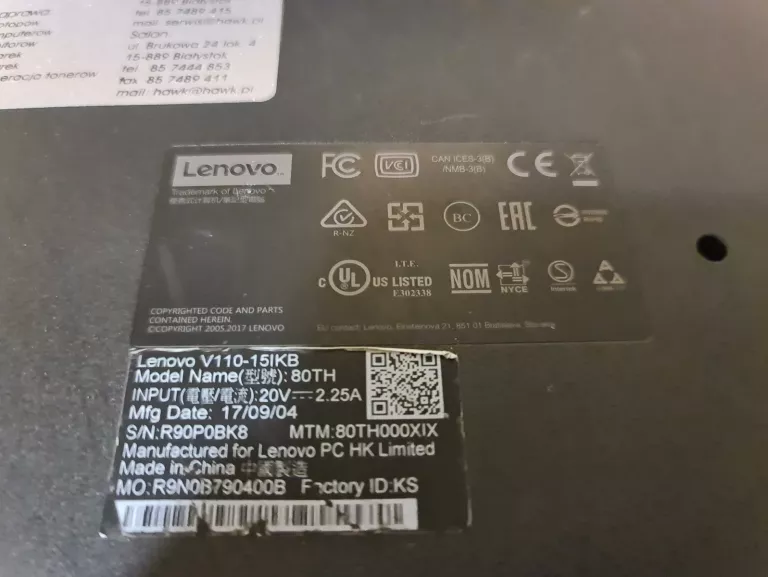 LAPTOP LENOVO V110-15IKB 15,6 I5/8GB RAM/256GB SS