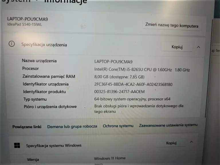 LENOVO IDEAPAD S540 I5 8260U 8GB  INTEL 620