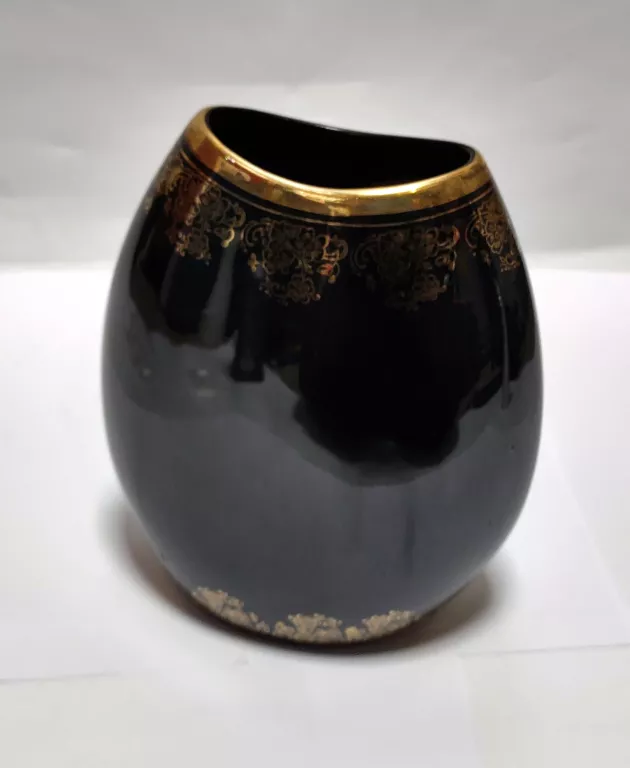 CHODZIEŻ WAZON PORCELANOWY CZARNO-ZŁOTY LATA 60