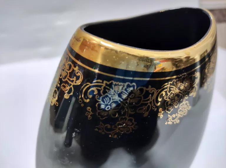 CHODZIEŻ WAZON PORCELANOWY CZARNO-ZŁOTY LATA 60