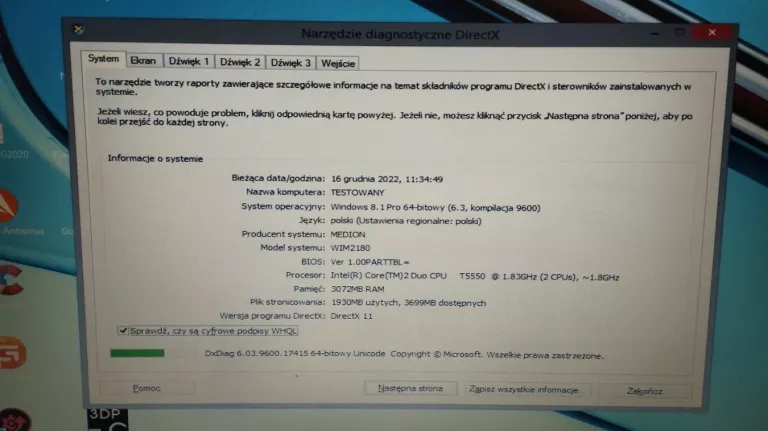 LAPTOP MEDION MD96640 3GB/INTELCORE2DUO/WIN8/250G