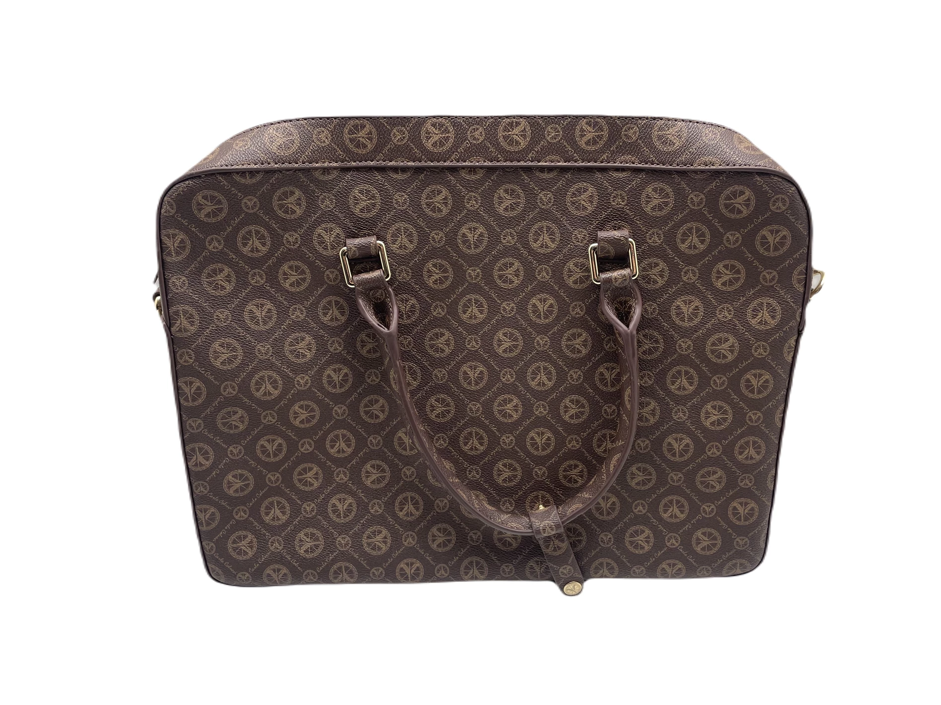 torebka-carlo-colucci-brazowa-skora-monogram-stan-powystawowy