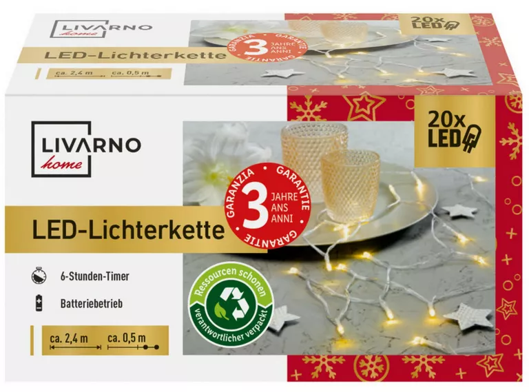 LIVARNO HOME ŁAŃCUCH ŚWIETLNY LED, 2,4 M, 20 LED