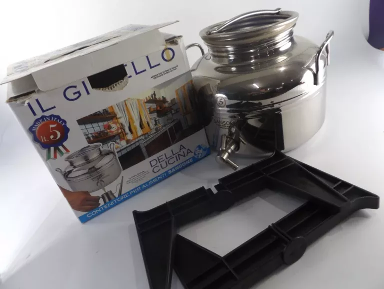 ZBIORNIK BECZKA BAŃKA POJEMNIK INOX 5L OLIWA KRAN