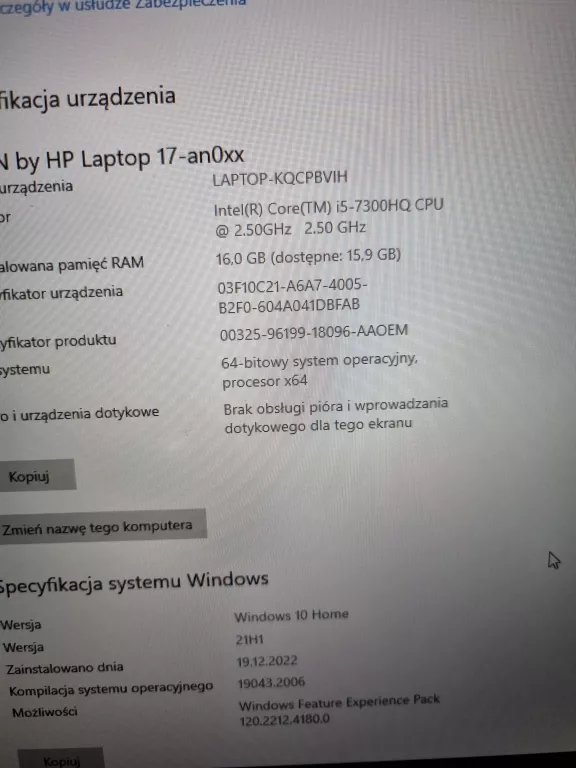 LAPTOP HP OMEN 7265NGW WIN10/16GB RAM/1TB SSD