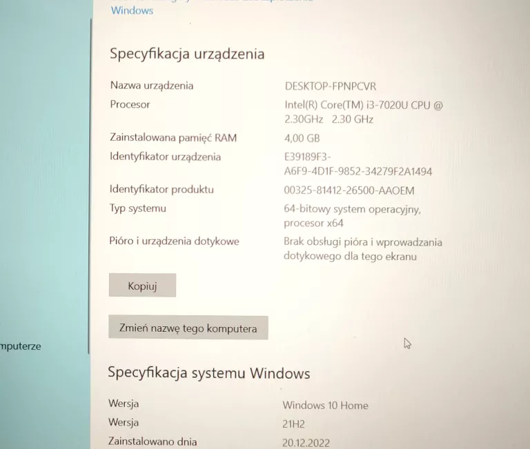 LAPTOP HP 15-DW0013NW INTE CORE I 3 4/256GB WIN1