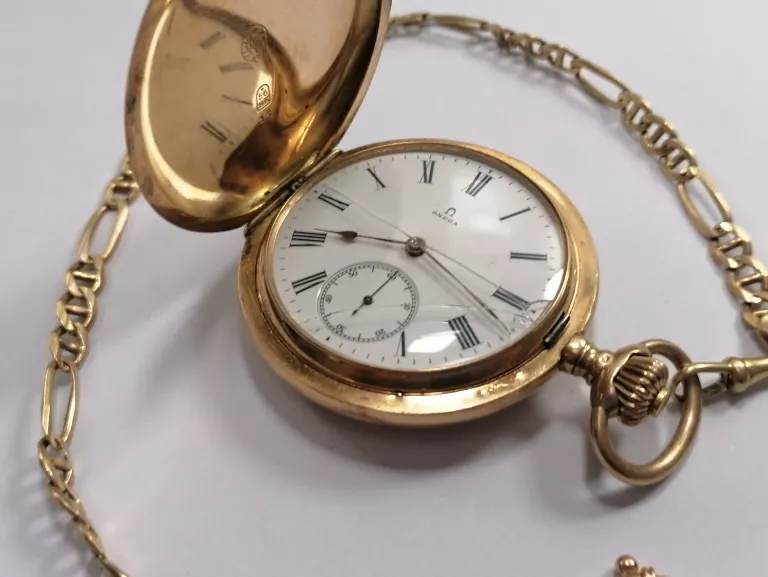 PRZEPIĘKNY KIESZONKOWY ZŁOTY ZEGAREK OMEGA 141,91
