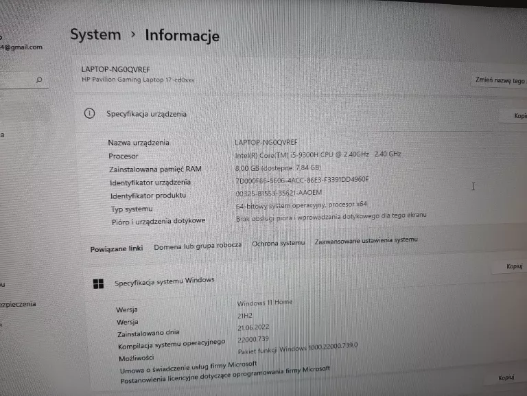 HP PAVILION GAMING 17-CD0030NW I5/8/512GB WIN11