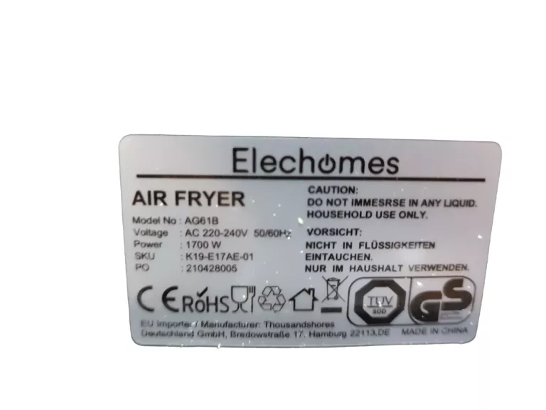 FRYTKOWNICA BEZTŁUSZCZOWA LED ELECHOMES AG61B