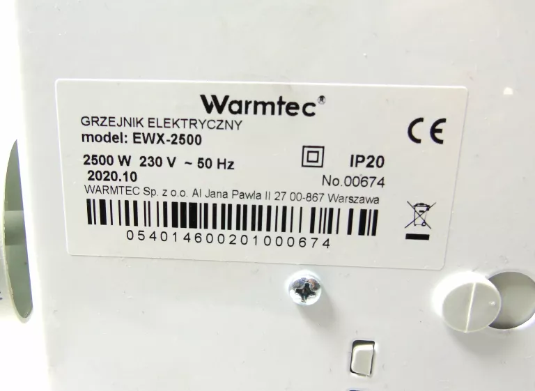 ELEKTRYCZNY GRZEJNIK PRZENOŚNY WARMTEC EWX-2500W