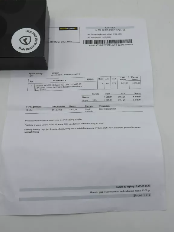 SAMSUNG GALAXY S22 ULTRA 5G 12/256GB JAK NOWY GW!