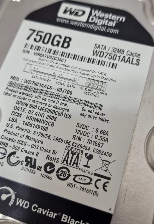 DYSK HDD WD 750 WD7501AALS