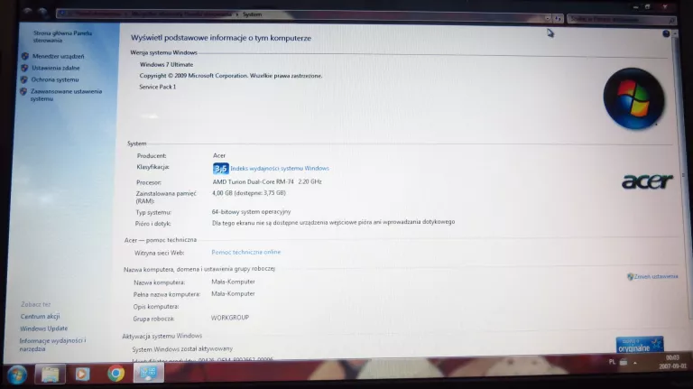 LAPTOP COMPAQ PRESARIO CQ60 AMD RM-74 4/250 GB