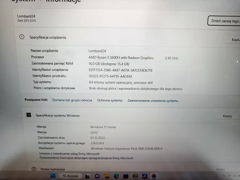 LAPTOP DELL G15 5515-0763 R5-5600H 16/512GB USZK.
