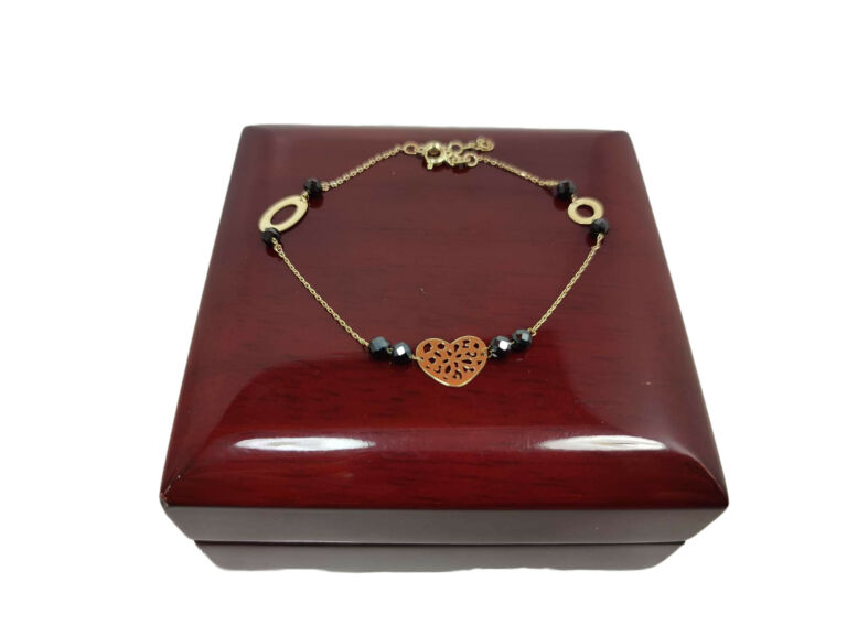NOWA ZŁOTA BRANSOLETKA SERCE I CZARNE KULECZKI 333