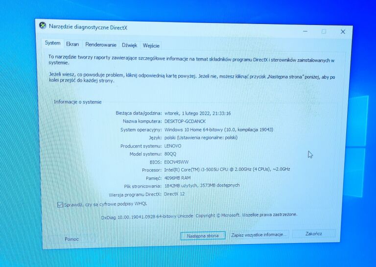 LAPTOP LENOVO IDEAPAD 100-15IBD 4/128 GB SSD W10