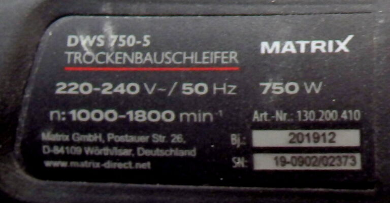 SZLIFIERKA DO GIPSU MATRIX DWS 750-5