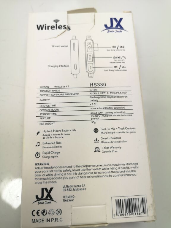 SŁUCHAWKI BLUETOOTH JX HS330 KOMPLET