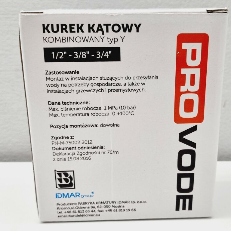 ZAWÓR KĄTOWY IDMAR GROUP 1/2 X 3/8 X 3/4