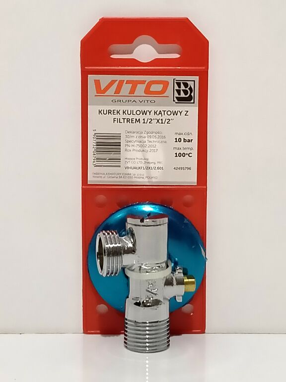 VITO KUREK KULOWY KĄTOWY Z FILTREM 1/2 X1/2 10BAR